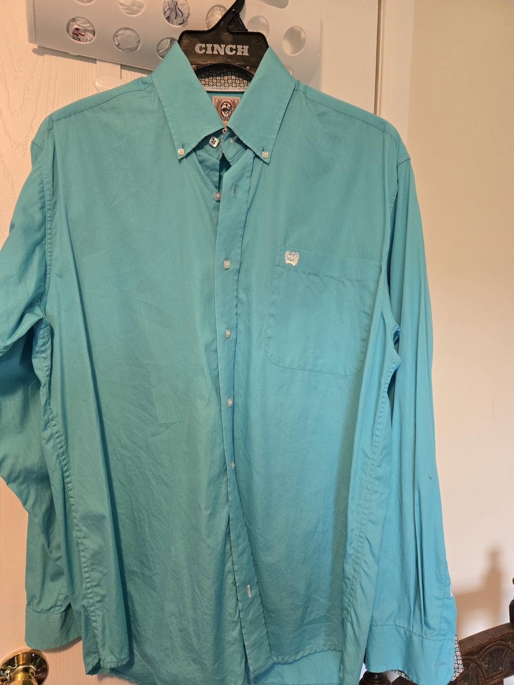 Cinch Turquoise Button-Down Western Shirt S 24 Arm Pit To Arm Pit In Good Cond